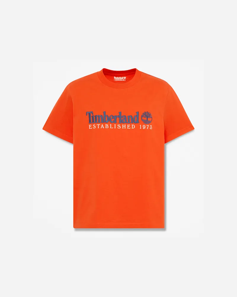 Timberland Kurzarm-T-Shirt mit „Established 1973"-Stickerei für Herren in Orange, Herren, Orange, Größe Orange