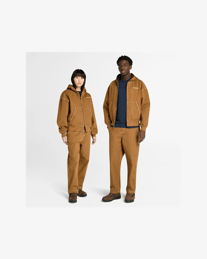 Timberland All Gender Bomberjacke aus gewaschenem Duck-Canvas mit Kapuze in Dunkelgelb, Gelb, Größe Gelb