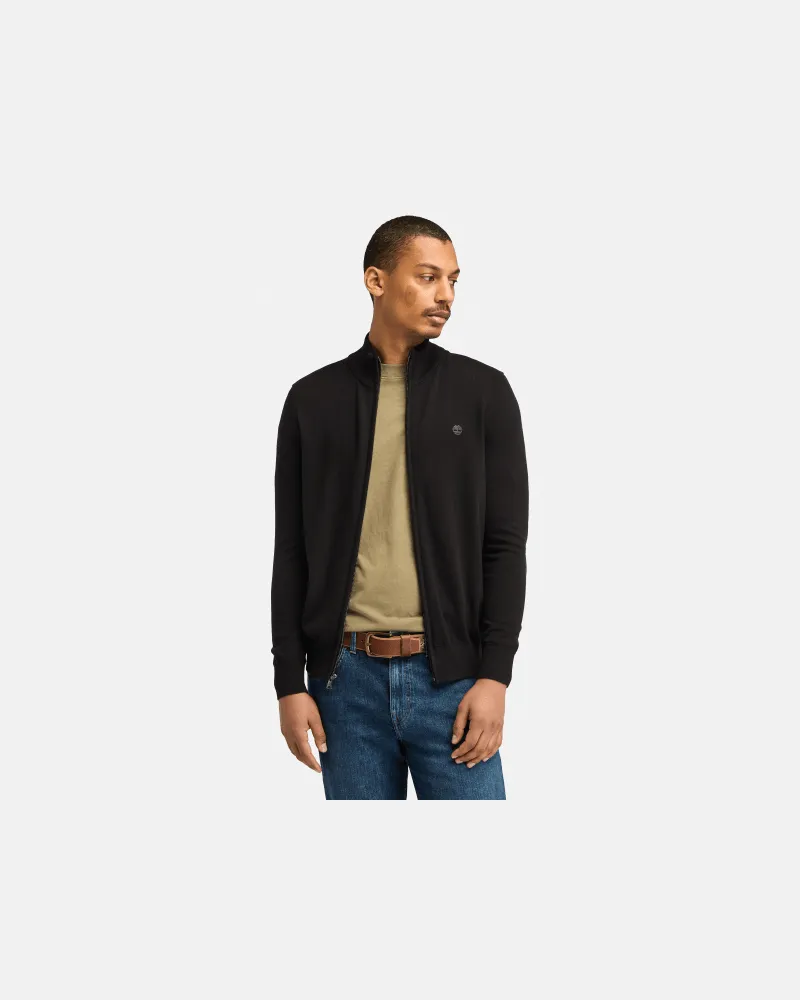 Timberland Williams River Baumwollpullover mit durchgehendem Reißverschluss für Herren in Schwarz, Herren, Schwarz, Größe Schwarz