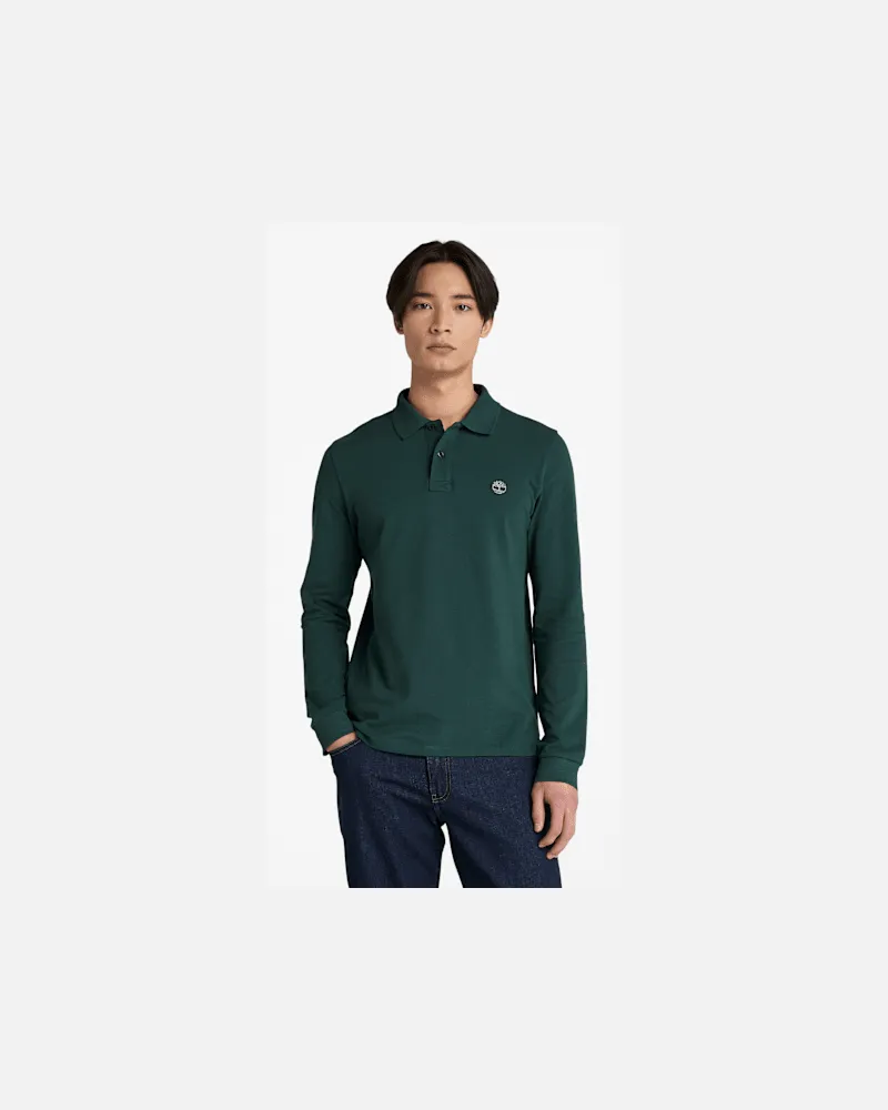 Timberland Oyster River Langarm-Polohemd mit schmaler Passform für Herren in Dunkelgrün, Herren, Grün, Größe Grün