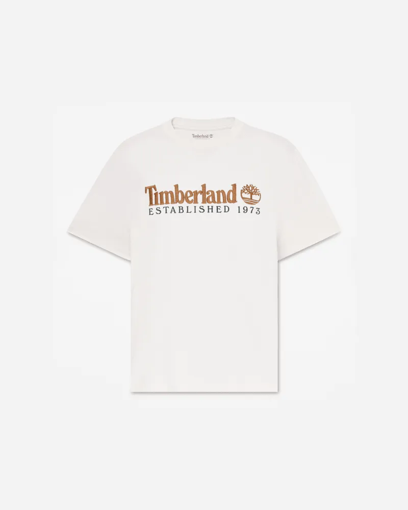 Timberland Kurzarm-T-Shirt mit „Established 1973"-Stickerei für Herren in Weiß, Herren, Weiß, Größe Weiß
