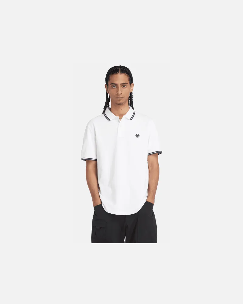 Timberland Millers River Pikee-Polohemd mit Streifendetail für Herren in Weiß, Herren, Weiß, Größe Weiß