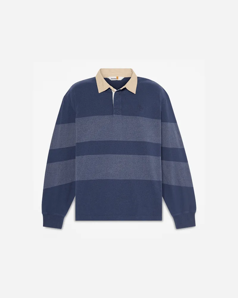 Timberland All Gender Langärmeliges gestreiftes Rugby-Polohemd in Dunkelblau, Blau, Größe Blau