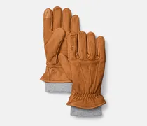 Lederhandschuhe mit Rippstrick in Gelb, Gelb, Größe