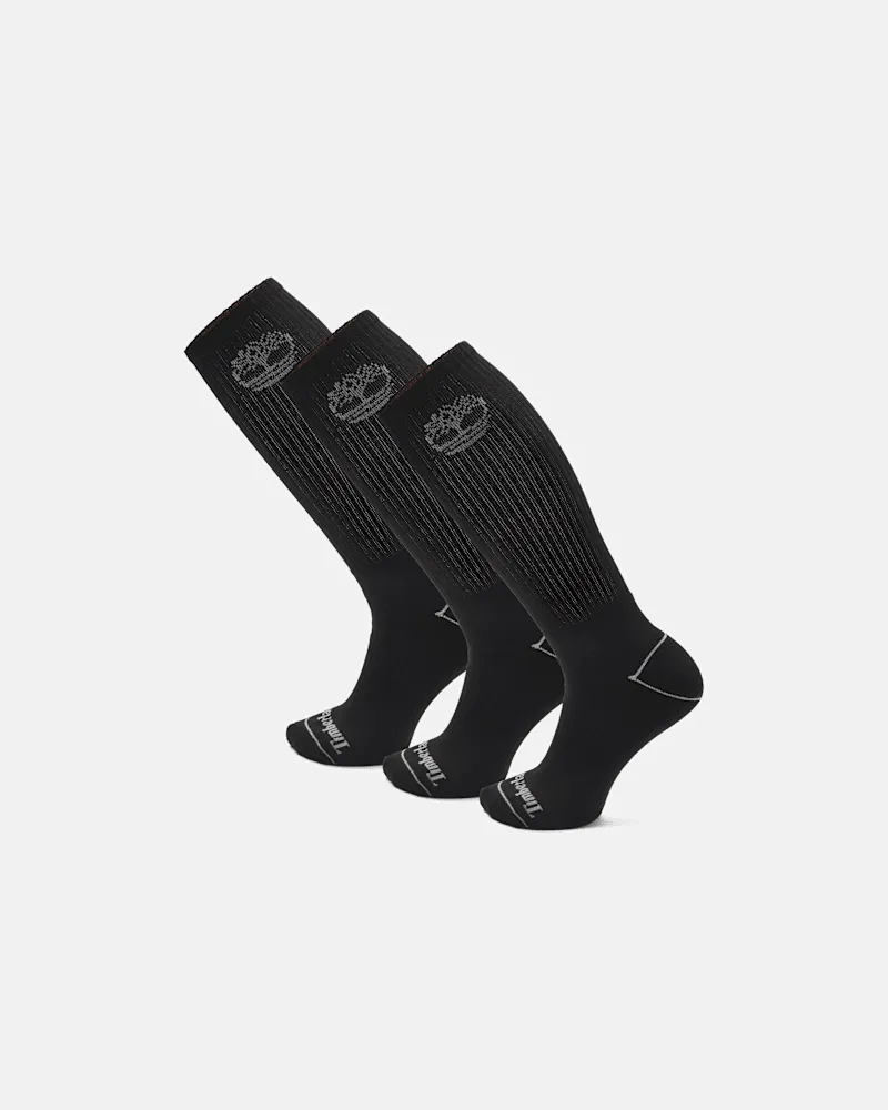 Timberland Bowden Crew-Socken mit durchgehender Polsterung und Baum-Logo im 3er-Pack in Schwarz, Schwarz, Größe Schwarz