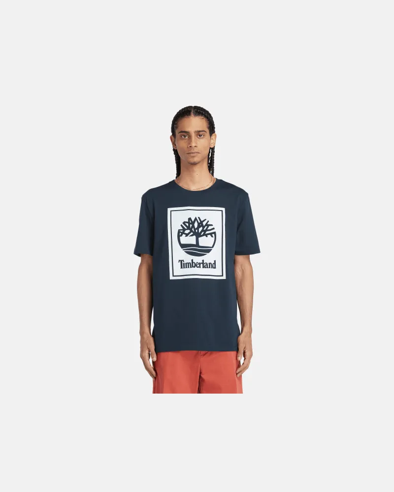 Timberland T-Shirt mit kontrastierendem Stack-Logo für Herren in Dunkelblau, Herren, Blau, Größe Blau