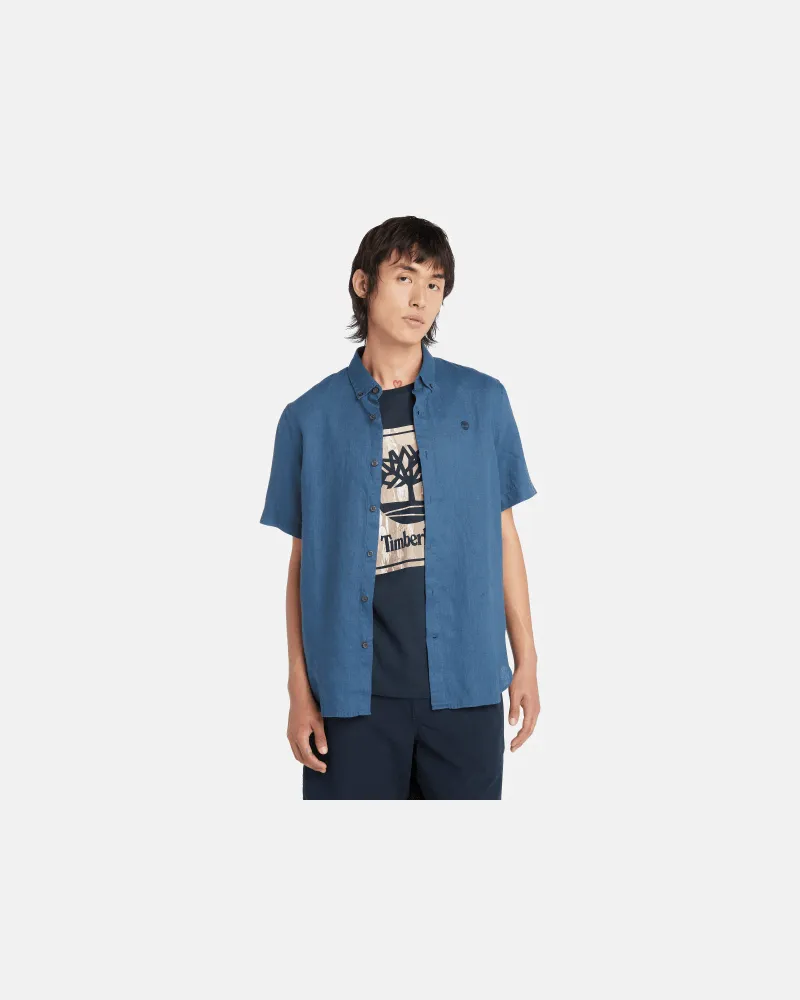 Timberland Mill Brook Kurzärmeliges Leinenhemd für Herren in Navyblau, Herren, Blau, Größe Blau