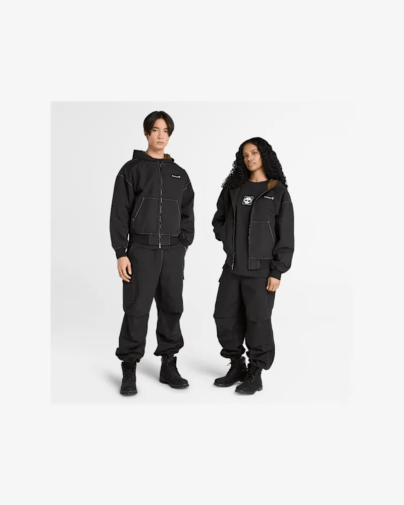 Timberland All Gender Bomberjacke aus gewaschenem Duck-Canvas mit Kapuze in Schwarz, Schwarz, Größe Schwarz