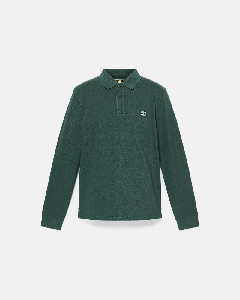 Timberland Millers River Langarm-Polohemd aus Pikee für Herren in Dunkelgrün, Herren, Grün, Größe Grün