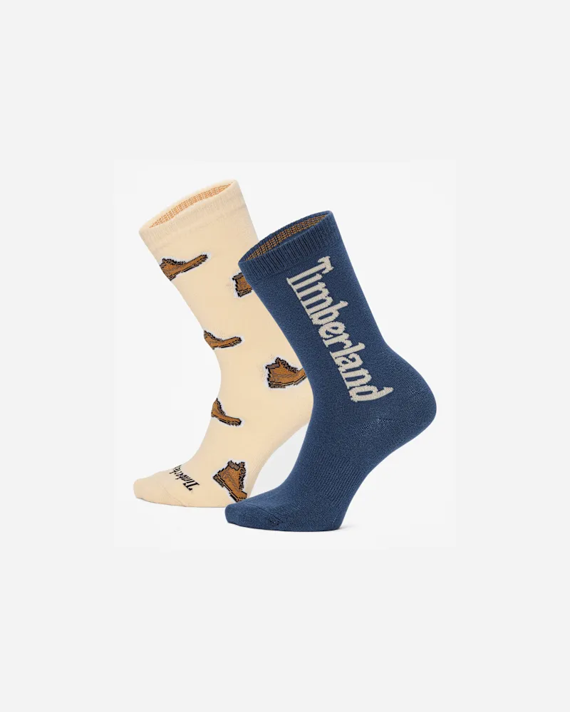 Timberland Timberland durchgehend mit Stiefel-Motiv bedruckte Crew-Socken im 2er-Pack in Beige, Beige, Größe Beige