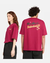 Timberland All Gender Kurzarm-T-Shirt mit Grafik in Dunkel Rot