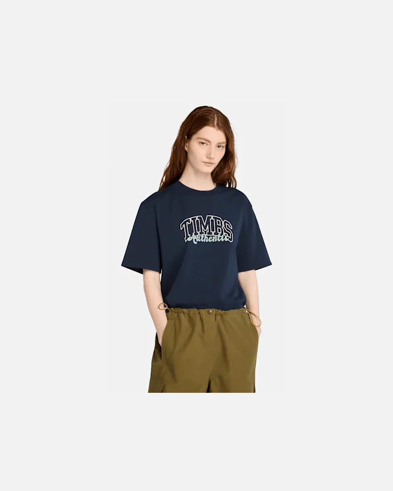 Timberland Timberland Varsity Kurzarm-T-Shirt mit Grafik für Damen in Dunkelblau, Damen, Blau, Größe Blau