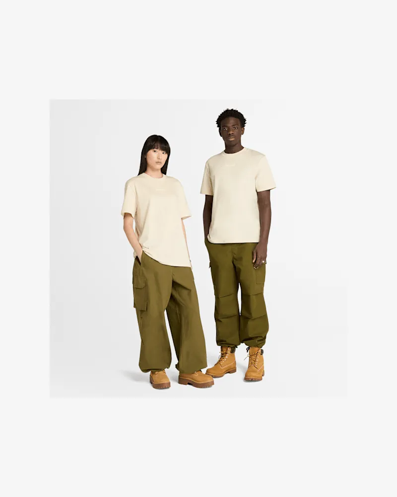 Timberland All Gender Timberland Kurzarm-T-Shirt mit gesticktem Logo in Beige, Beige, Größe Beige