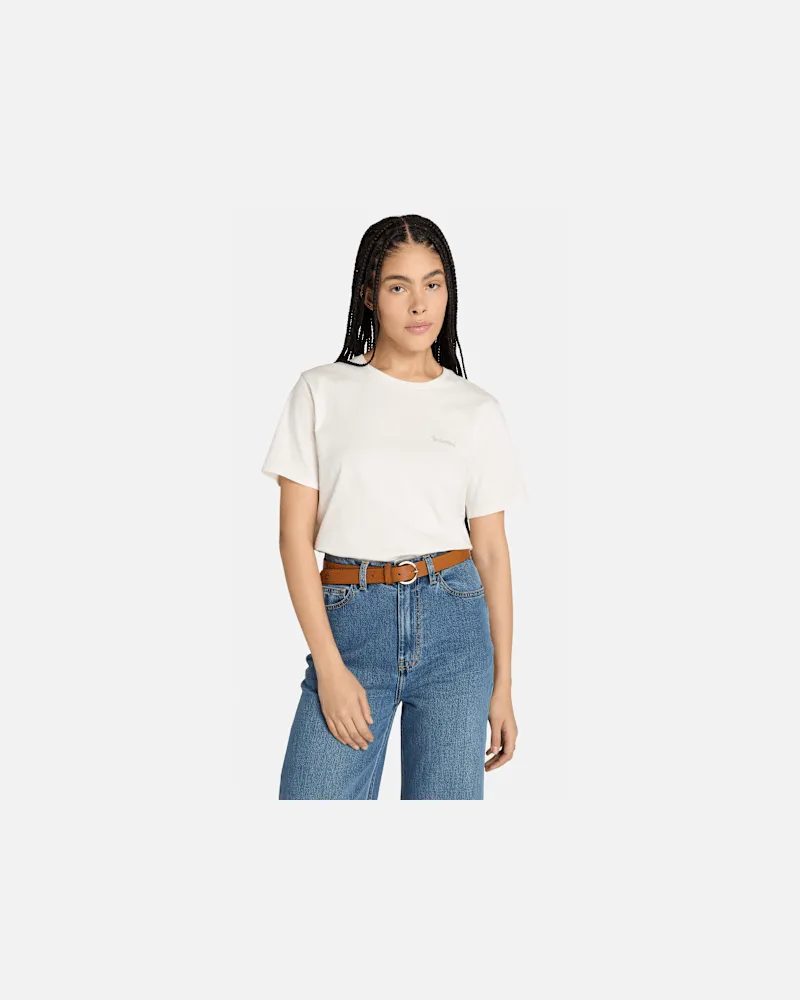 Timberland Kurzärmeliges T-Shirt mit Logo-Stickerei für Damen in Weiß, Damen, Weiß, Größe Weiß