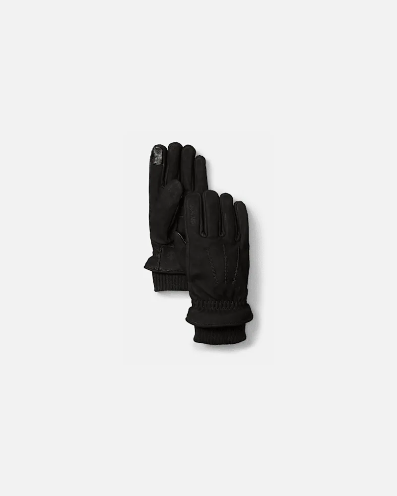 Timberland Lederhandschuhe mit Rippstrick in Schwarz, Schwarz, Größe Schwarz