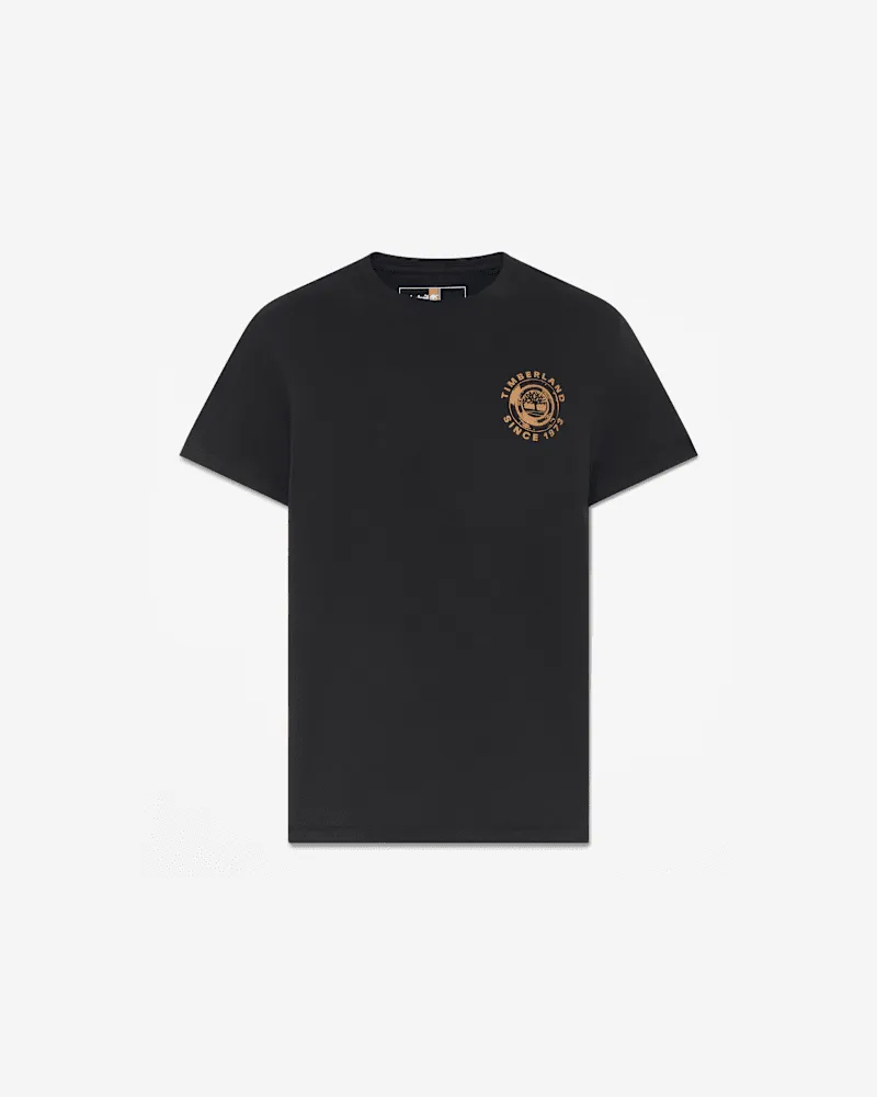 Timberland Strukturiertes All Gender Kurzarm-T-Shirt mit angerautem Logo in Schwarz, Schwarz, Größe Schwarz