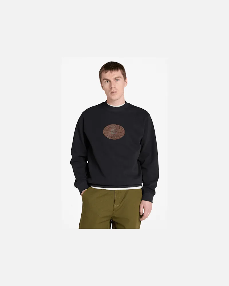 Timberland Sweatshirt mit Lederaufnäher für Herren in Schwarz, Herren, Schwarz, Größe Schwarz