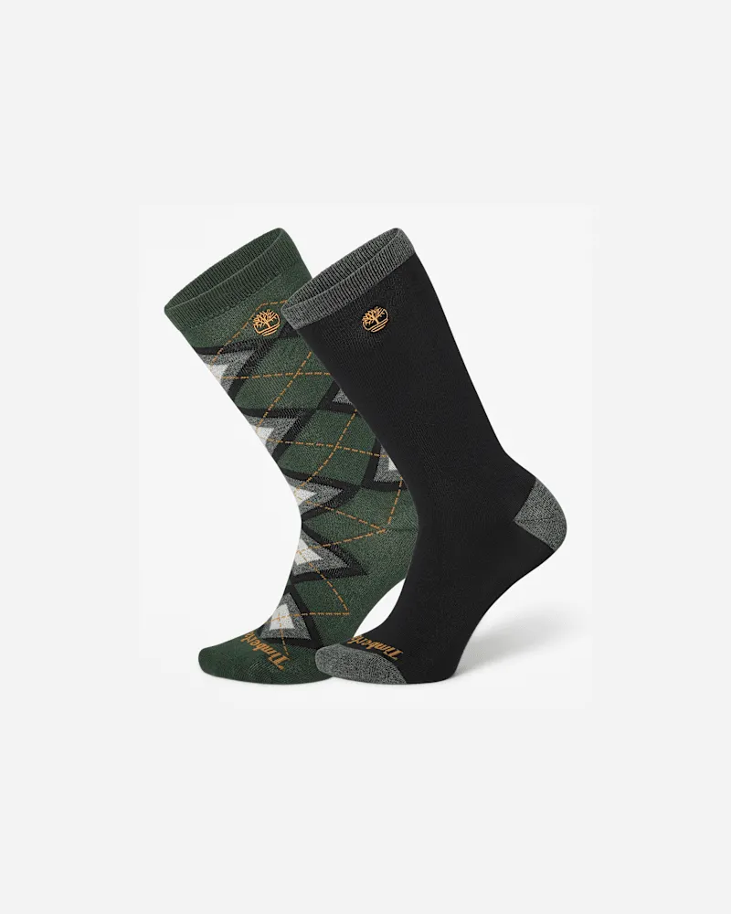 Timberland Argyle & Solid 2er-Pack Crew-Socken in Dunkelgrün, Grün, Größe Grün