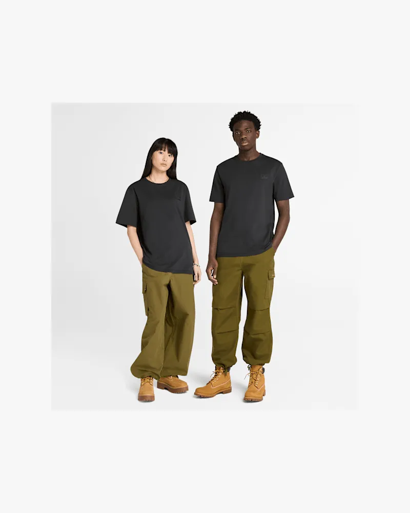 Timberland T-Shirt mit Silikonaufnäher für Herren in Schwarz, Schwarz, Größe Schwarz