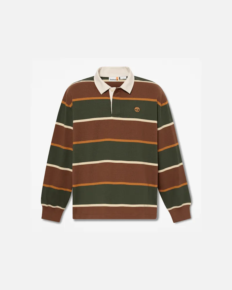 Timberland All Gender Rugby-Polohemd Dunkelgrün/Dunkelbraun, Braun, Größe Braun