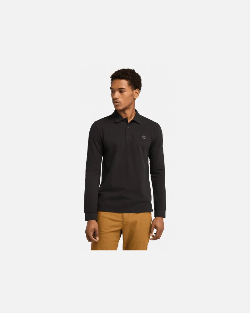 Timberland Millers River Langarm-Polohemd aus Pikee für Herren in Schwarz, Herren, Schwarz, Größe Schwarz