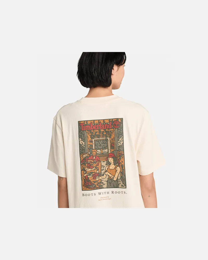 Timberland All Gender Gewaschenes T-Shirt mit Boot Lab-Grafik am Rücken in Naturfarben, Herren, Beige, Größe Beige