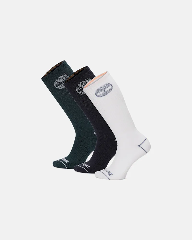 Timberland Bowden Crew-Socken mit durchgehender Polsterung und Baum-Logo im 3er-Pack in Dunkelgrün, Grün, Größe Grün
