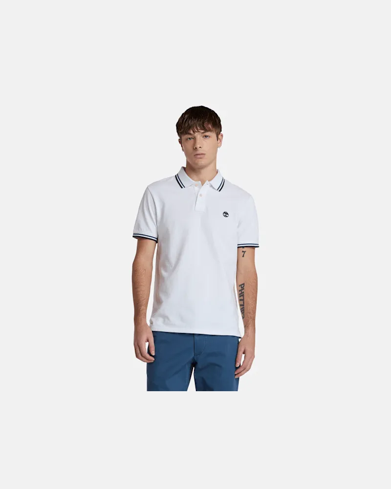 Timberland Kurzärmeliges Oyster River Poloshirt mit Streifendesign für Herren in Weiß, Herren, Weiß, Größe Weiß