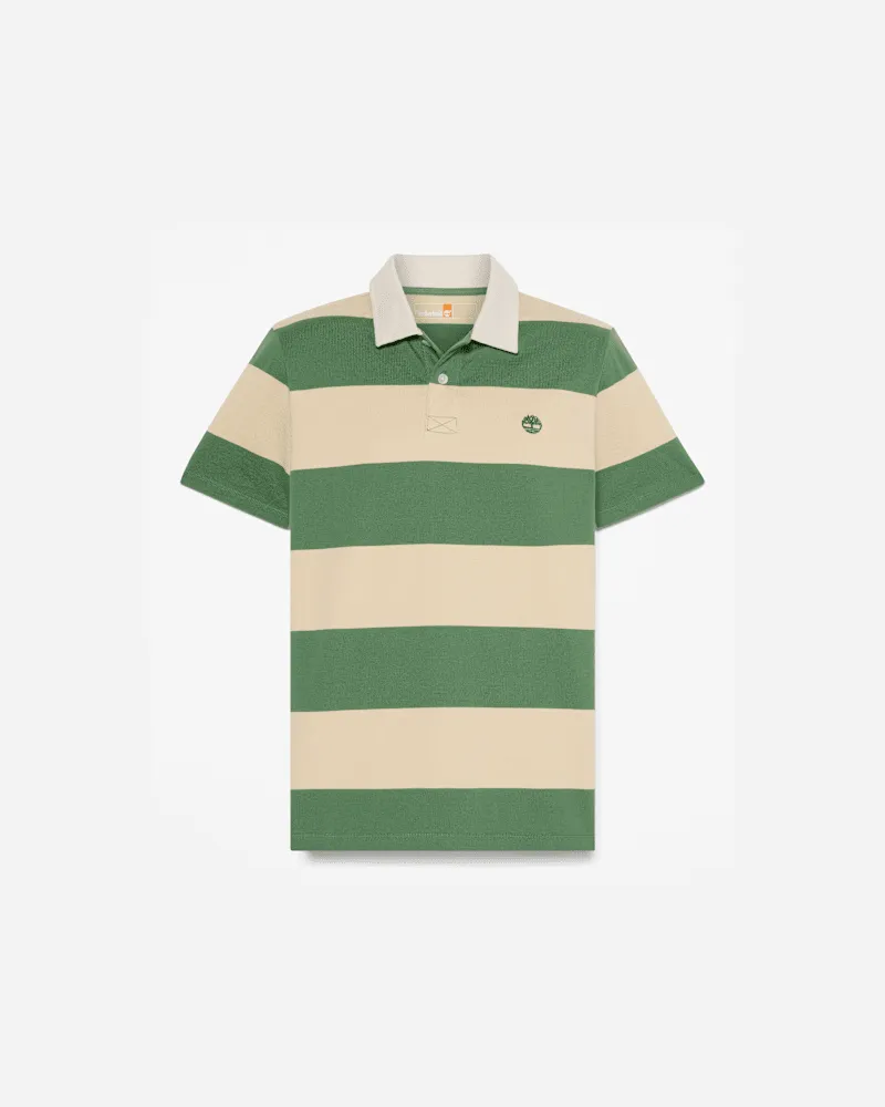Timberland Kurzärmeliges Rugby-Poloshirt mit Streifendesign für Herren in Beige/Dunkelgrün, Herren, Beige, Größe Beige
