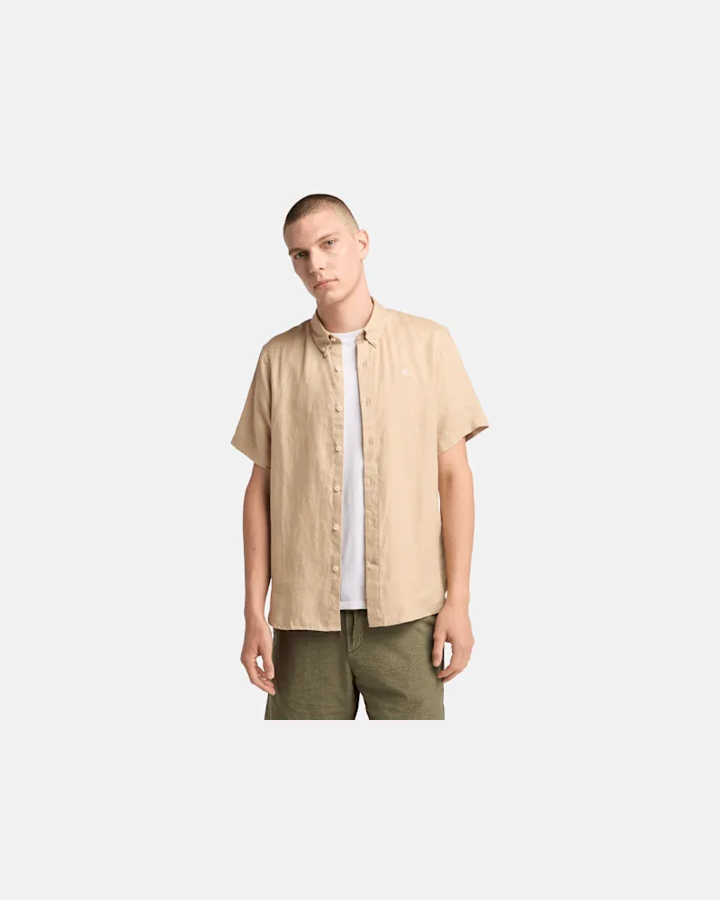 Timberland Mill Brook Kurzärmeliges Leinenhemd für Herren in Beige, Herren, Beige, Größe Beige
