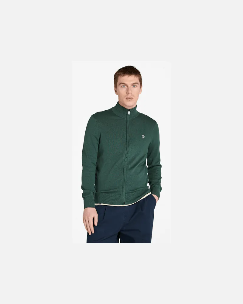 Timberland Williams River Baumwollpullover mit durchgehendem Reißverschluss für Herren in Dunkelgrün, Herren, Grün, Größe Grün