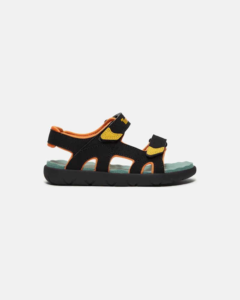 Timberland Perkins Row Sandale mit zwei Riemen für Kinder in Schwarz/Gelb, Schwarz, Größe Schwarz