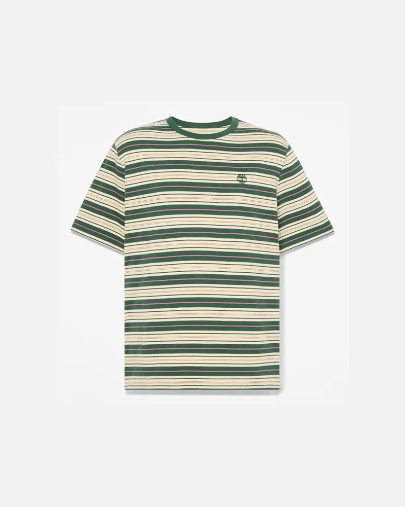 Timberland All Gender T-Shirt mit Streifen in Beige/Dunkelgrün, Beige, Größe Beige