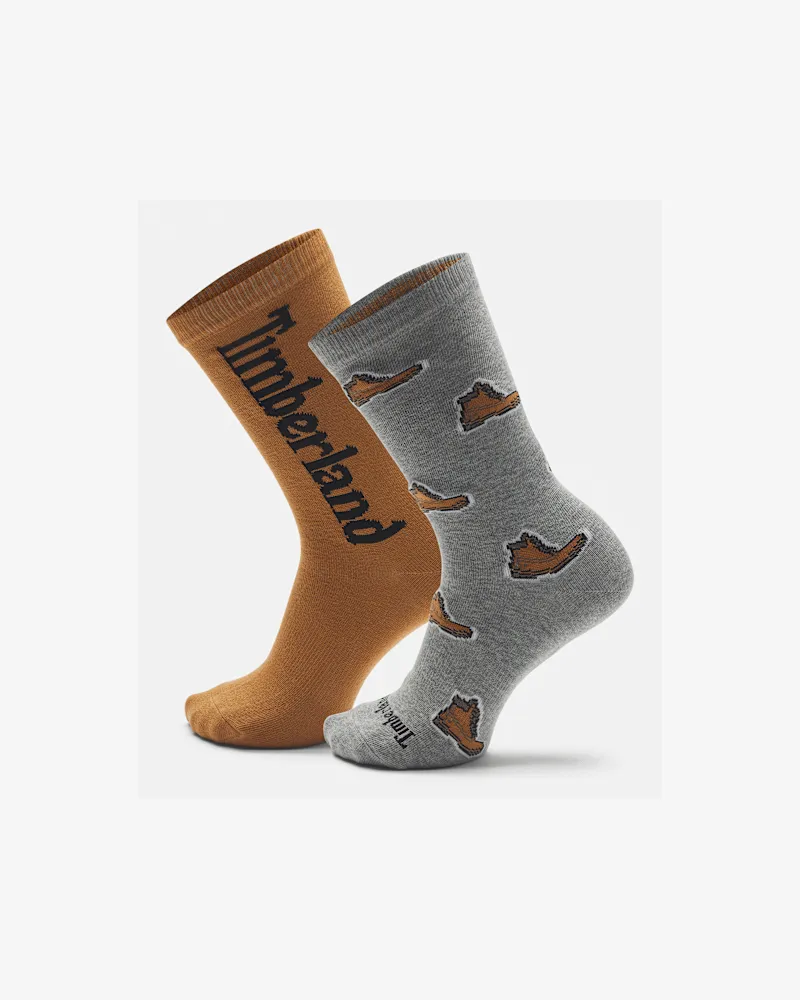 Timberland Hampshire Crew-Socken mit Boot-Print im 2er-Pack für Jugendliche in Dunkelgrau, Grau, Größe Grau