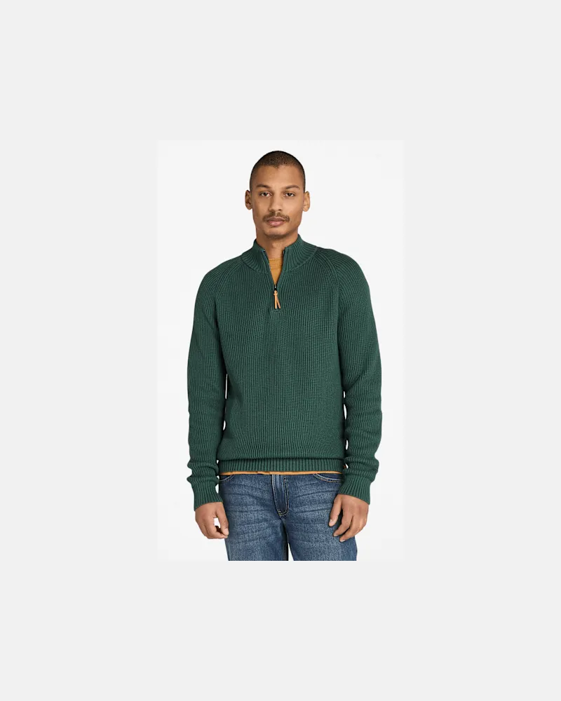 Timberland Strukturierter Williams River Pullover mit 1/4-Reißverschluss für Herren in Dunkelgrün, Herren, Grün, Größe Grün