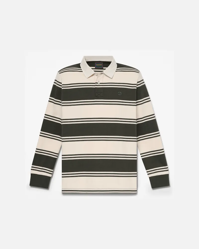 Timberland Langärmeliges Rugby-Polohemd für Herren in Dunkelgrün/Beige, Herren, Grün, Größe Grün