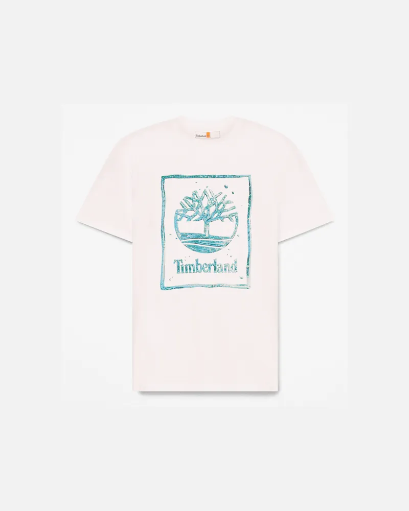 Timberland Kurzärmeliges T-Shirt mit Wasser-Logoprint für Herren in Weiß, Herren, Weiß, Größe Weiß