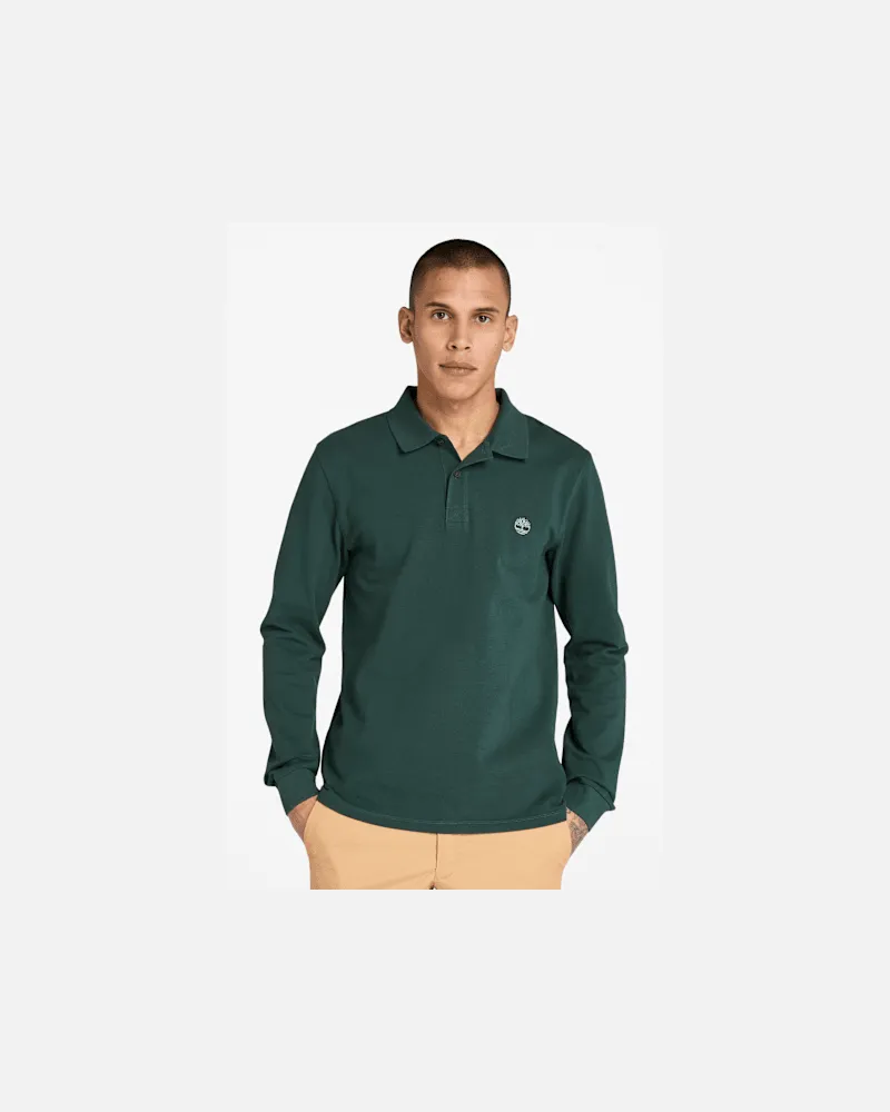 Timberland Millers River Langarm-Polohemd aus Pikee für Herren in Dunkelgrün, Herren, Grün, Größe Grün