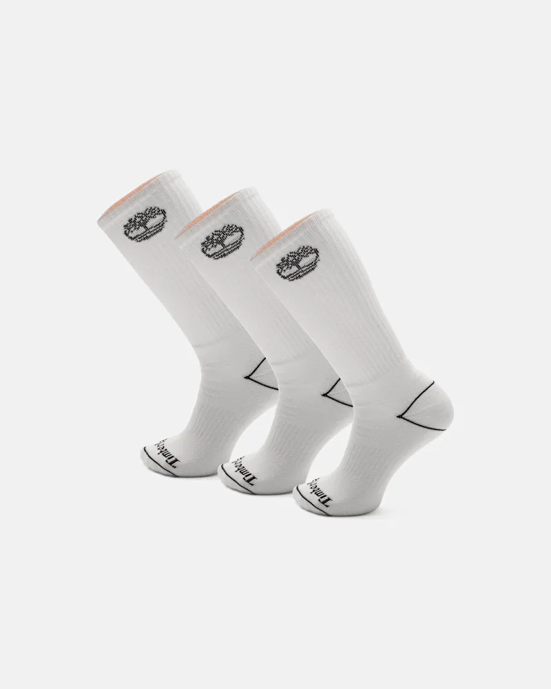 Timberland Bowden Crew-Socken mit durchgehender Polsterung und Baum-Logo im 3er-Pack in Weiß, Weiß, Größe Weiß