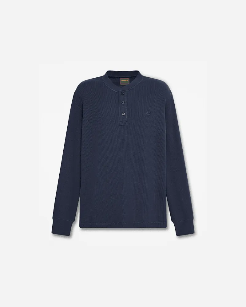 Timberland Langärmeliges Wharf River Polohemd mit Waffelstruktur für Herren in Dunkelblau, Herren, Blau, Größe Blau