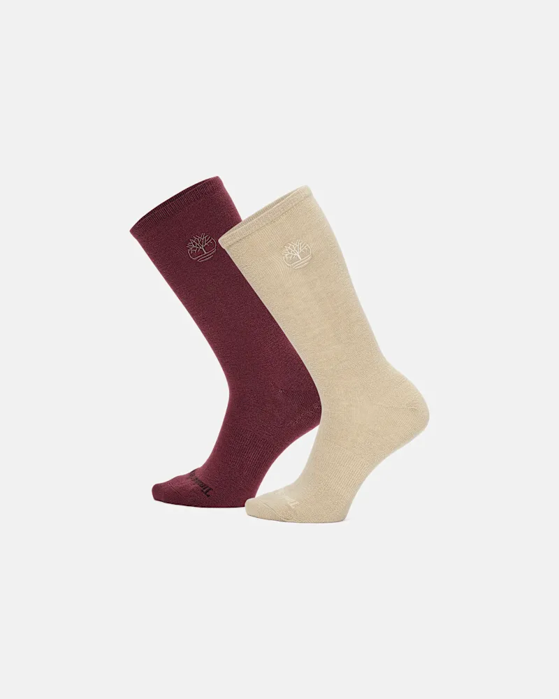 Timberland Leichte Timberland Crew Thermosocken im 2er-Pack für Damen in Burgunderrot, Damen, Burgunderrot, Größe Burgunderrot