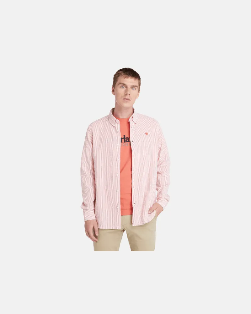 Timberland Gestreiftes Seersucker-Hemd für Herren in Pink, Herren, Pink, Größe Pink