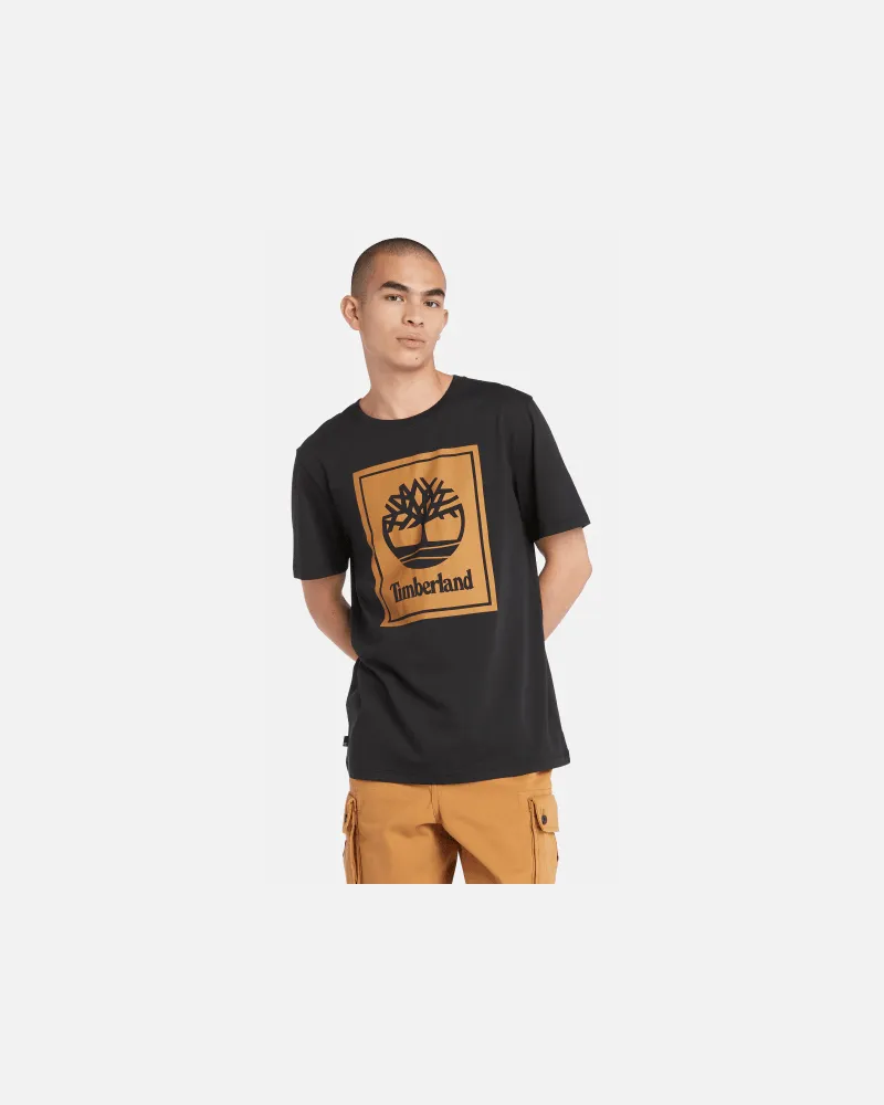 Timberland T-Shirt mit kontrastierendem Stack-Logo für Herren in Schwarz, Herren, Schwarz, Größe Schwarz