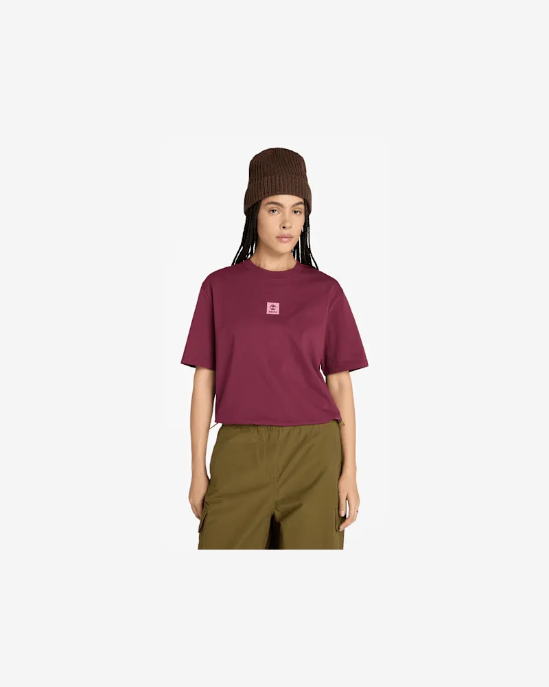 Timberland Kurzärmeliges Timberland T-Shirt mit Stack-Logo für Damen in Burgunderrot, Damen, Burgunderrot, Größe Burgunderrot