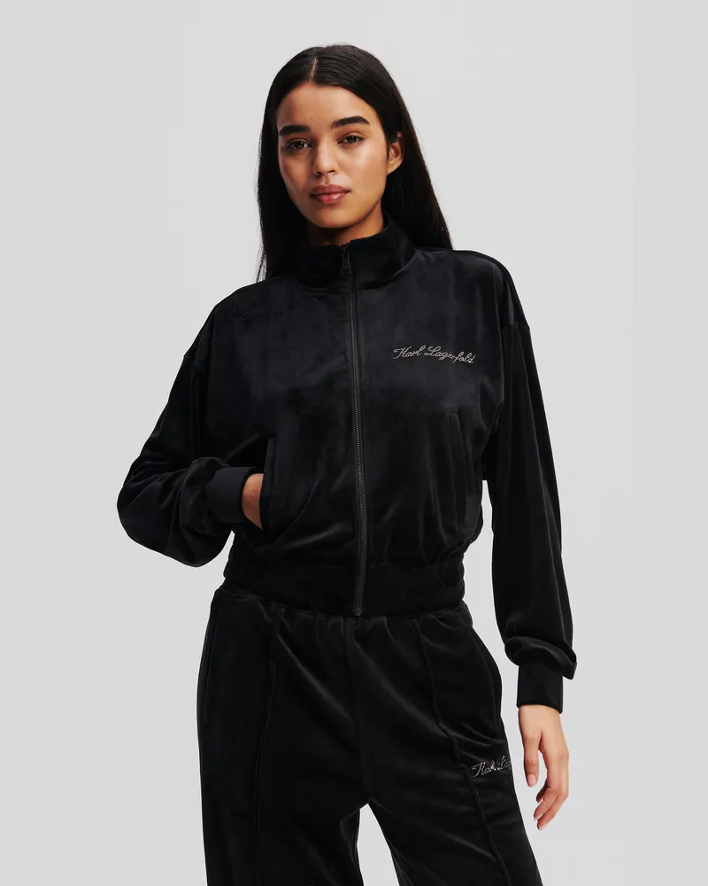 Karl Lagerfeld Hotel karl Velours-sweatshirt Mit Reissverschluss, Frau, Schwarz, Größe Schwarz