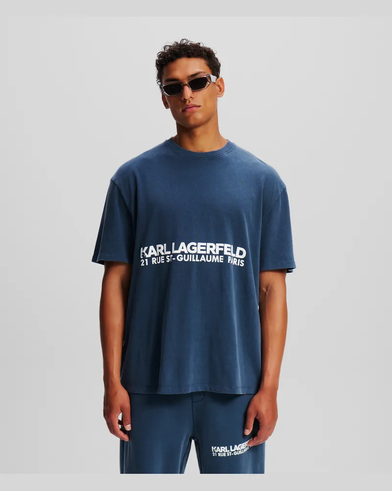 Karl Lagerfeld Gewaschenes Rue st-guillaume t-shirt, Mann, Schwarz Iris, Größe Schwarz