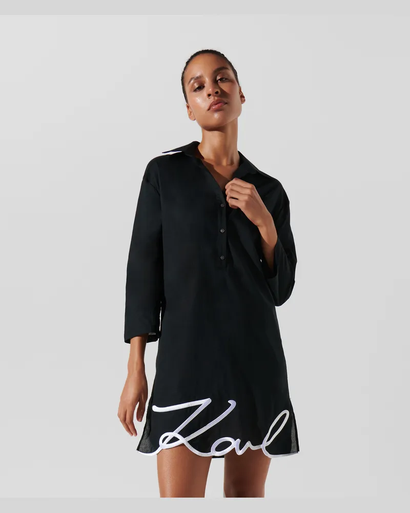 Karl Lagerfeld Signature Strand-hemdkleid, Frau, Schwarz, Größe Schwarz
