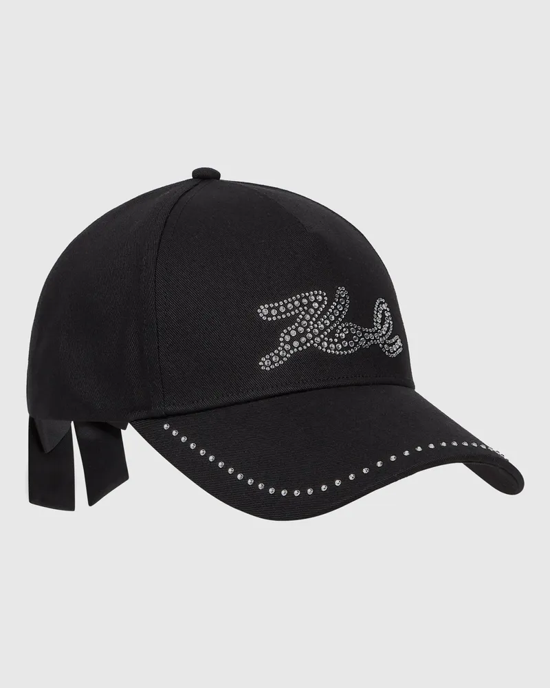 Karl Lagerfeld K/signature Kappe Mit Strass Und Schleife, Female, Schwarz, Size Black