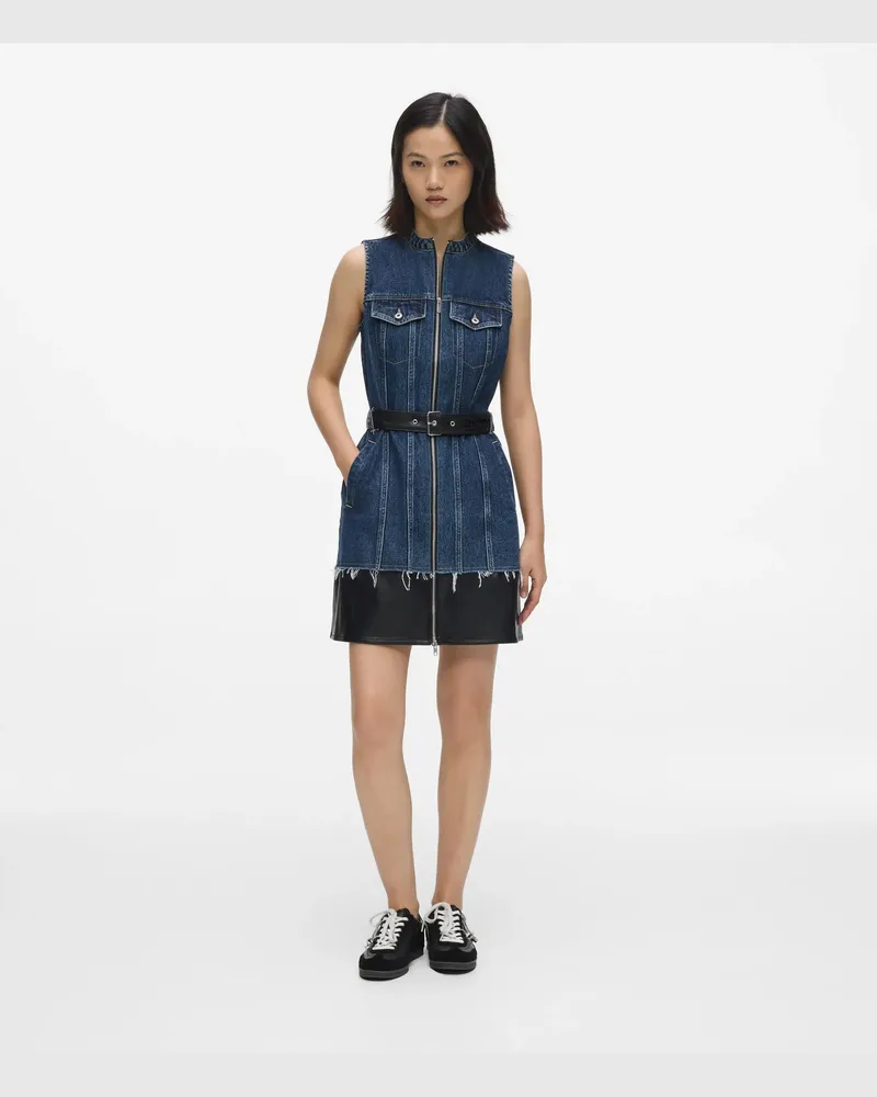 Karl Lagerfeld Kleid Aus Kunstleder Und Denim, Damen, Verwaschenes Dunkelblau-schwarz, Größe Verwaschenes