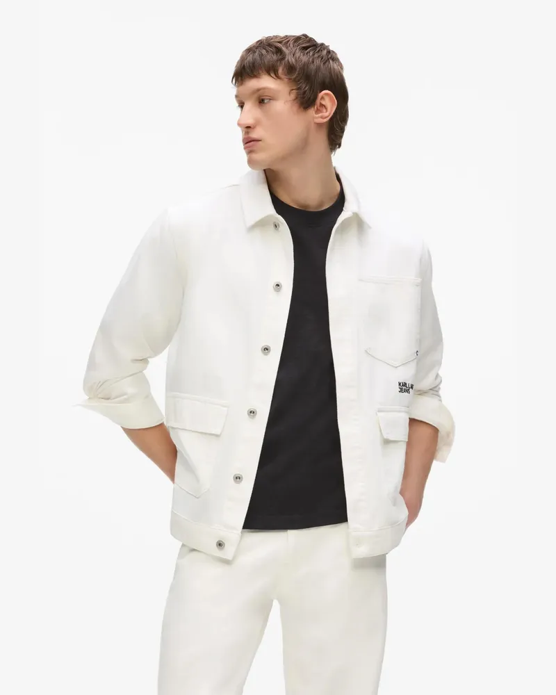 Karl Lagerfeld Weiße Jeansjacke Im Utility-stil, Herren, Weiss, Größe Weiss